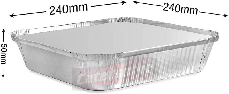 Caterserve 10 Aluminium Foil Trays with Lids - Large Tin Foil Containers with Paper Lids for Roasting, Baking, Broiling, Cooking, Food Storage and Freezing | 9 x 9 inch Square | by - Image 2