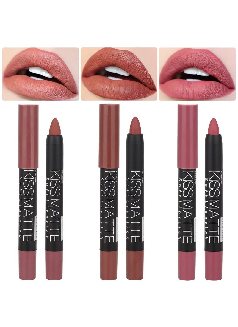 BINGBRUSH BINGBRUSH 3 Colors Longwear Lipstick Pack Set, Matte Color Stick Ultimate Lip Crayon for Makeup Collection - Nourishing Waterproof Velvet Lipgloss Lip Stain (05# 06# 09#) 