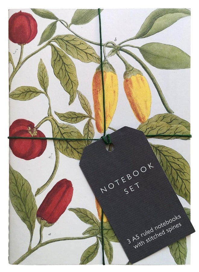 Botanical Art Notebook Set - Lemon, Chillis and Ap: 3 A5 Ruled Notebooks with Stitched Spines  - Image 1