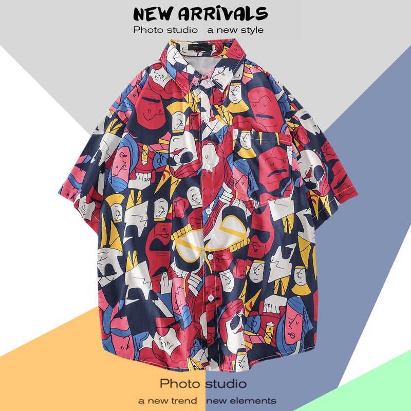 2022 Hawaiian Flower Shirt Men's and Women's Hong Kong Style chic Retro Trendy Casual Loose Beach Travel Short Sleeve Shirt - Image 1