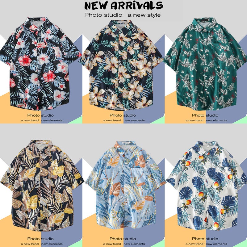 2022 Hawaiian Flower Shirt Men's and Women's Hong Kong Style chic Retro Trendy Casual Loose Beach Travel Short Sleeve Shirt - Image 5