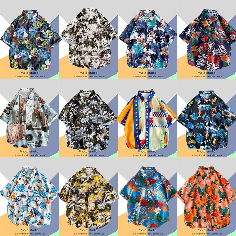 2022 Hawaiian Flower Shirt Men's and Women's Hong Kong Style chic Retro Trendy Casual Loose Beach Travel Short Sleeve Shirt - Image 3