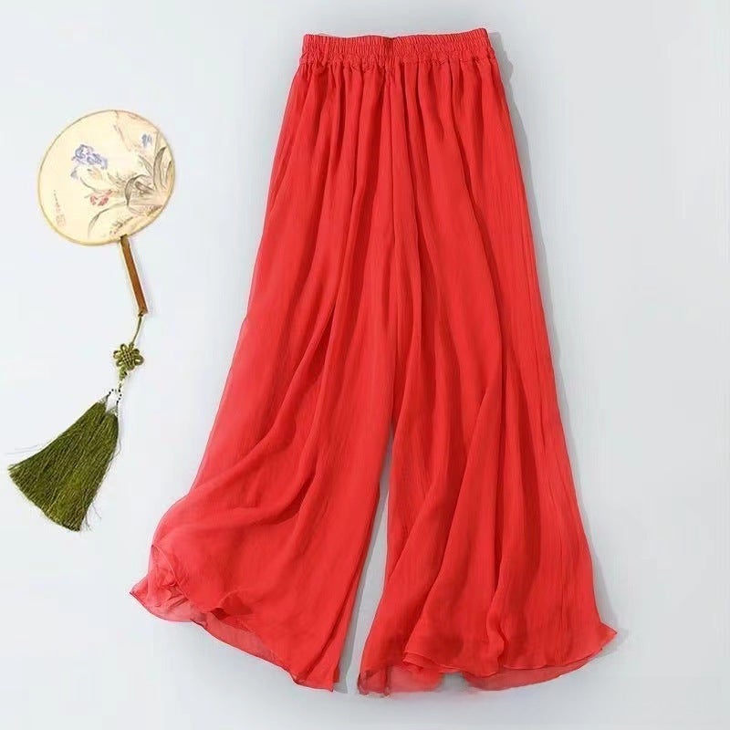 Elegant Chiffon Palazzo Pants for Dance Red trousers [pants length 96cm]