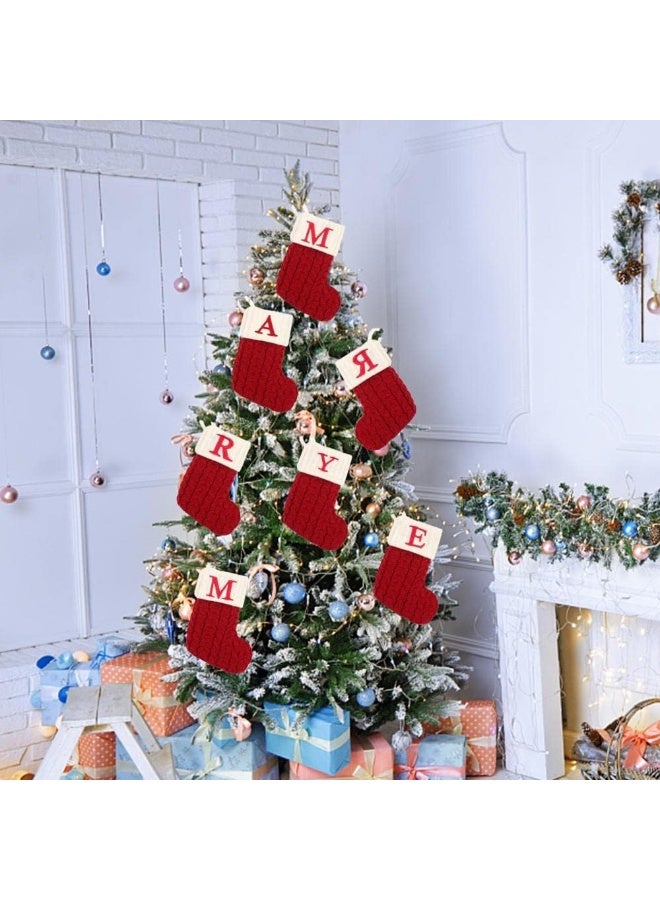 VUCATIN Mini Red Knit Stocking Initial Monogram Embroidered Christmas Stocking Family Fireplace Hanging Ornament Xmas Holiday Decor Gift (N) - Image 2