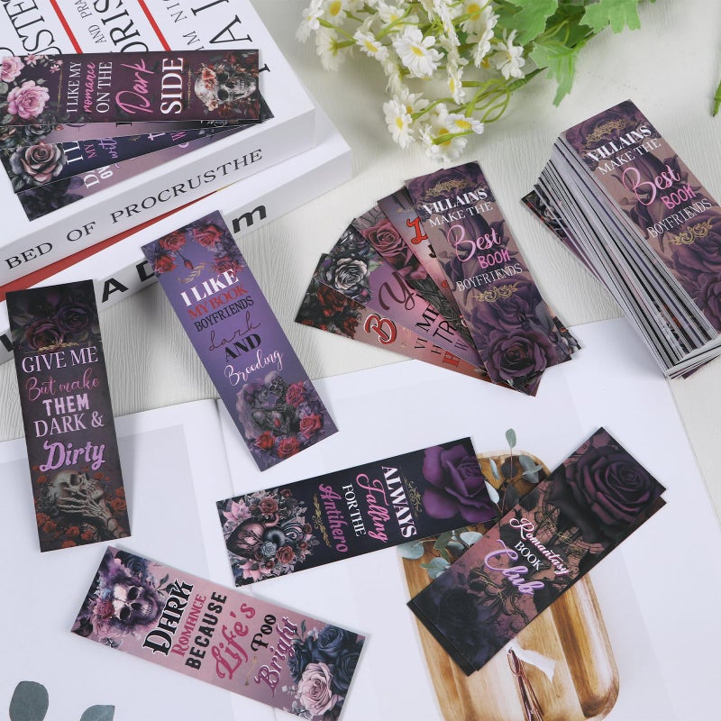 Wxiben Dark Romance Bookmark Gifts - 150 Pcs Dark Romance Merch Book Marks Skull Flower Bookmarks Page Marker Clip Gift for Women Men Book Lover Students Teachers Bookish Bookworm Reading - Image 4