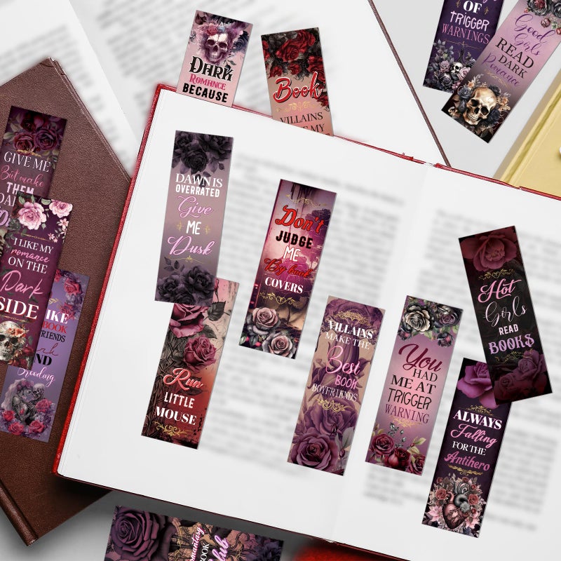 Wxiben Dark Romance Bookmark Gifts - 150 Pcs Dark Romance Merch Book Marks Skull Flower Bookmarks Page Marker Clip Gift for Women Men Book Lover Students Teachers Bookish Bookworm Reading - Image 5