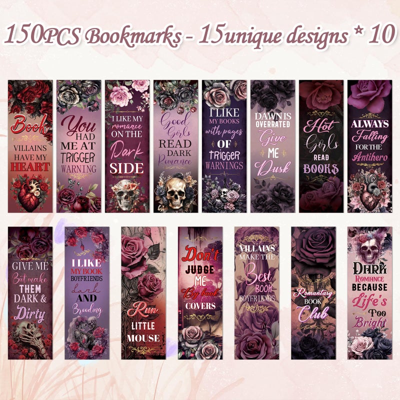 Wxiben Dark Romance Bookmark Gifts - 150 Pcs Dark Romance Merch Book Marks Skull Flower Bookmarks Page Marker Clip Gift for Women Men Book Lover Students Teachers Bookish Bookworm Reading - Image 3