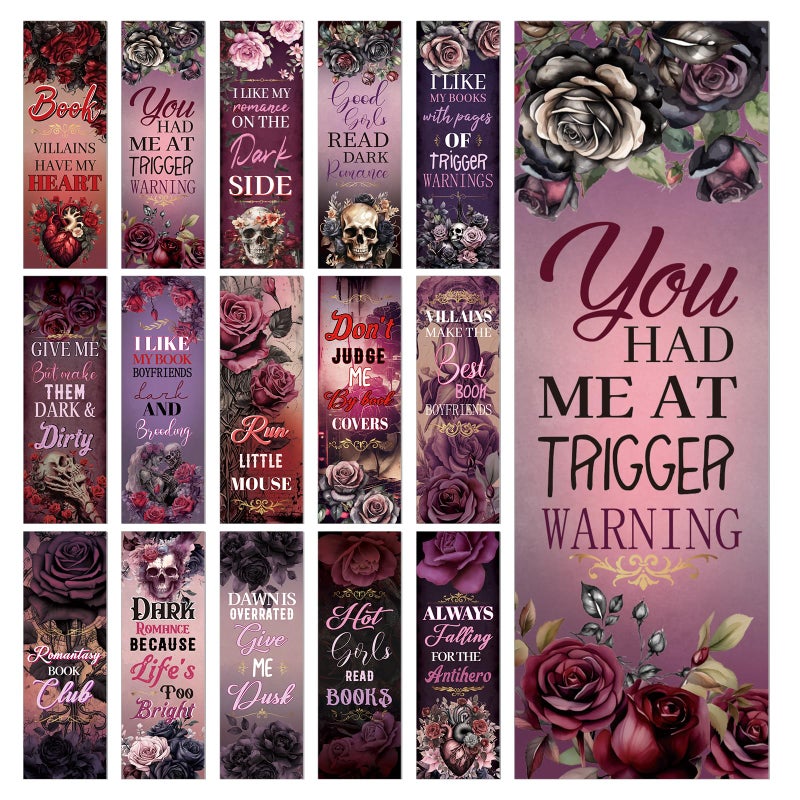 Wxiben Dark Romance Bookmark Gifts - 150 Pcs Dark Romance Merch Book Marks Skull Flower Bookmarks Page Marker Clip Gift for Women Men Book Lover Students Teachers Bookish Bookworm Reading - Image 1