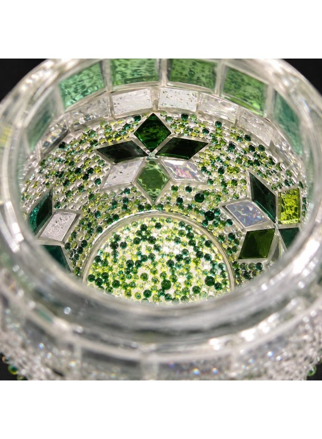 Turkish Mosaic Green & Clear Glass Candle Holder - Image 3