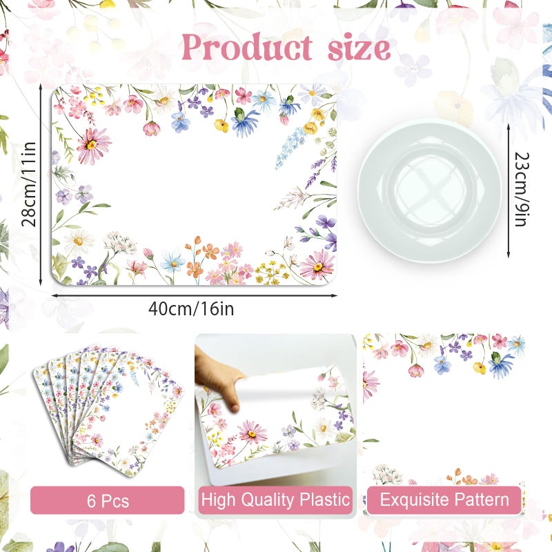 KOPOOEOE 6 Pcs Spring Wildflower Placemats, 11x16 Inch Floral Plastic Placemats Spring Summer Flower Table Mats for Wedding Birthday Home Party Table Settings Supplies - Image 2