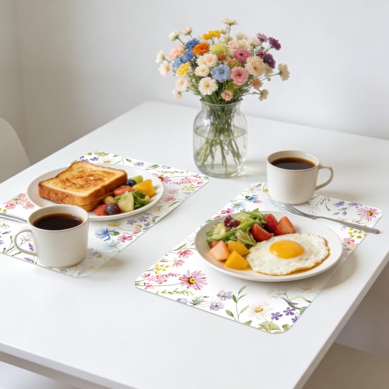 KOPOOEOE 6 Pcs Spring Wildflower Placemats, 11x16 Inch Floral Plastic Placemats Spring Summer Flower Table Mats for Wedding Birthday Home Party Table Settings Supplies - Image 5