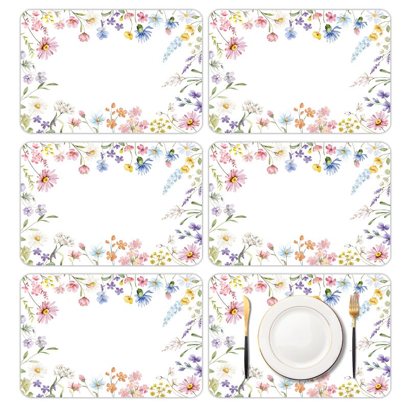 KOPOOEOE 6 Pcs Spring Wildflower Placemats, 11x16 Inch Floral Plastic Placemats Spring Summer Flower Table Mats for Wedding Birthday Home Party Table Settings Supplies - Image 1