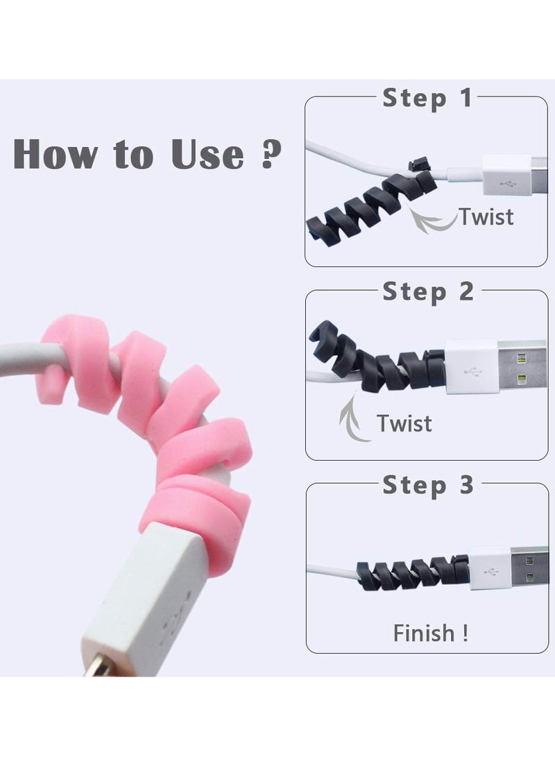 فوميمو عبوة من١٨ قطعة من واقي كابل الشحن الحلزوني لتنظيم الاسلاك لسلك الشحن لايفون ايبود ايباد ماك بوك تابلت سلك شاحن جوال اندرويد كابل ماوس 6 الوان(أسود/رمادي/أخضر/أزرق/برتقالي/وردي) - Image 5