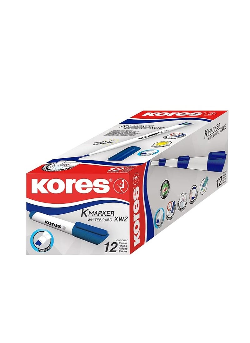Kores Whiteboard Marker Blue Chiesel XW2, Pack of 12  (20850)  - Image 1