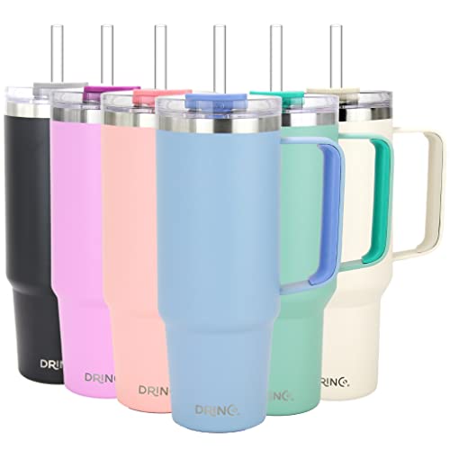 Drinco 40oz 30 oz Tumbler with Handle Straw Lid Insulated Stainless Steel Travel Mug Water Bottle Ice Coffee Cup For Cold and Hot BigSur 30oz Sky Blue