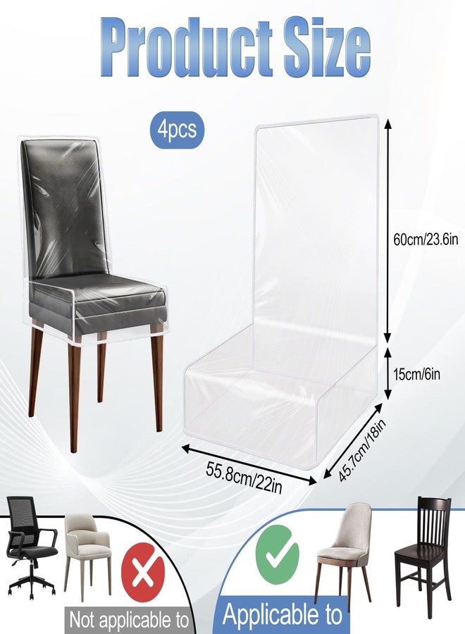 Grevosea 4 Pack Plastic Chair Covers, Clear Dining Room Chairs Cover for Kitchen, Waterproof Stool Seat Protectors from Dining Room Cat Scratch Dust Spill Pet Hair Easy Clean H/45 W/21 x D/18" Fits 16-23" - Image 2