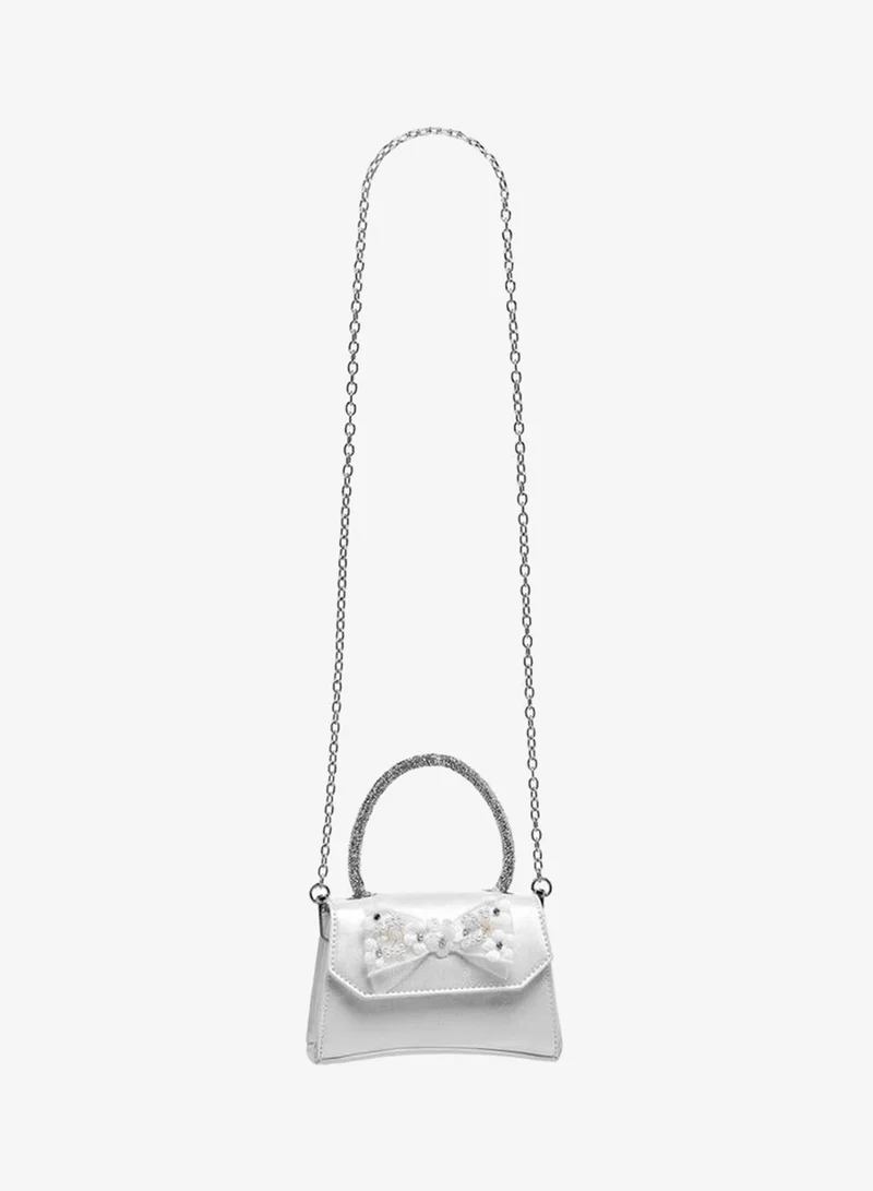 Celeste WHITE Bow Applique Crossbody Bag with Embellished Handle for Women | Best Price UAE