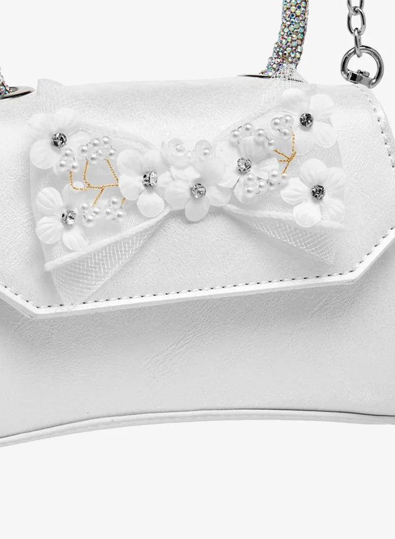 Celeste WHITE Bow Applique Crossbody Bag with Embellished Handle for Women | Best Price UAE