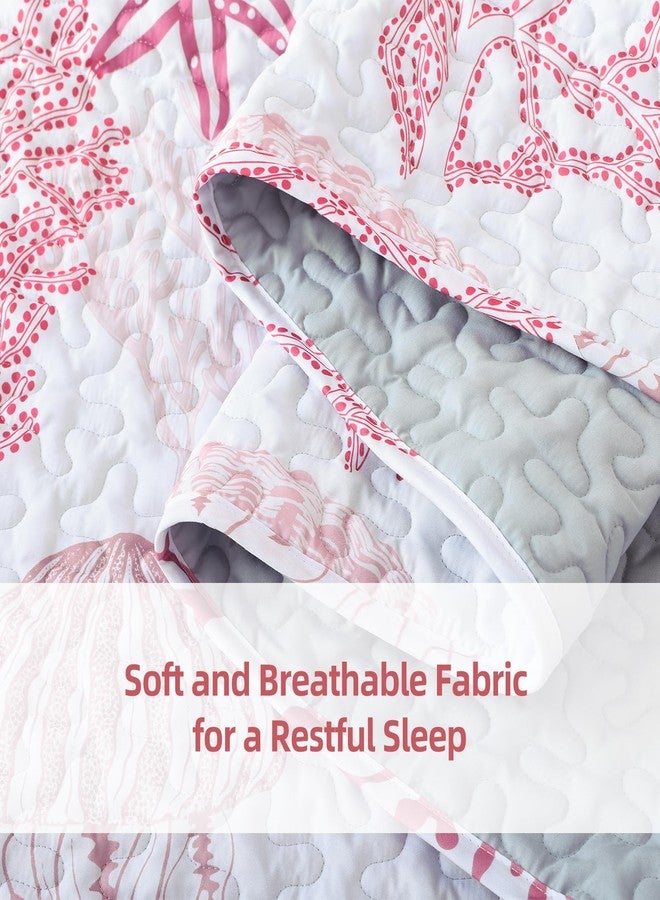 weigelia Coastal Quilts Bedding Set King Size - Pink Summer Nautical Bedding Quilt with Pillow Cases, Beach Reversible Quilt Set Ocean Coral Bedspreads Coverlet Soft Lightweight Comforter - Image 4