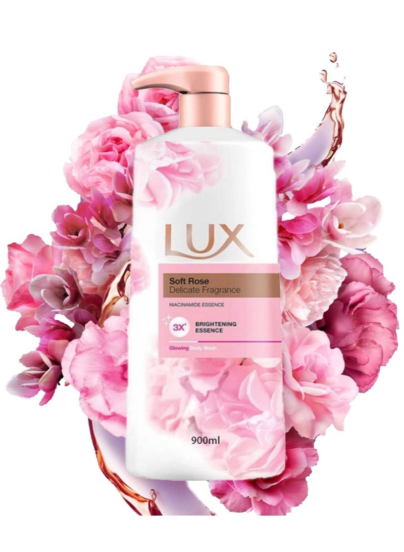 Lux Soft Rose Delicate Fragrance Niacinamide Essence Glowing Body Wash 900ml - Image 1