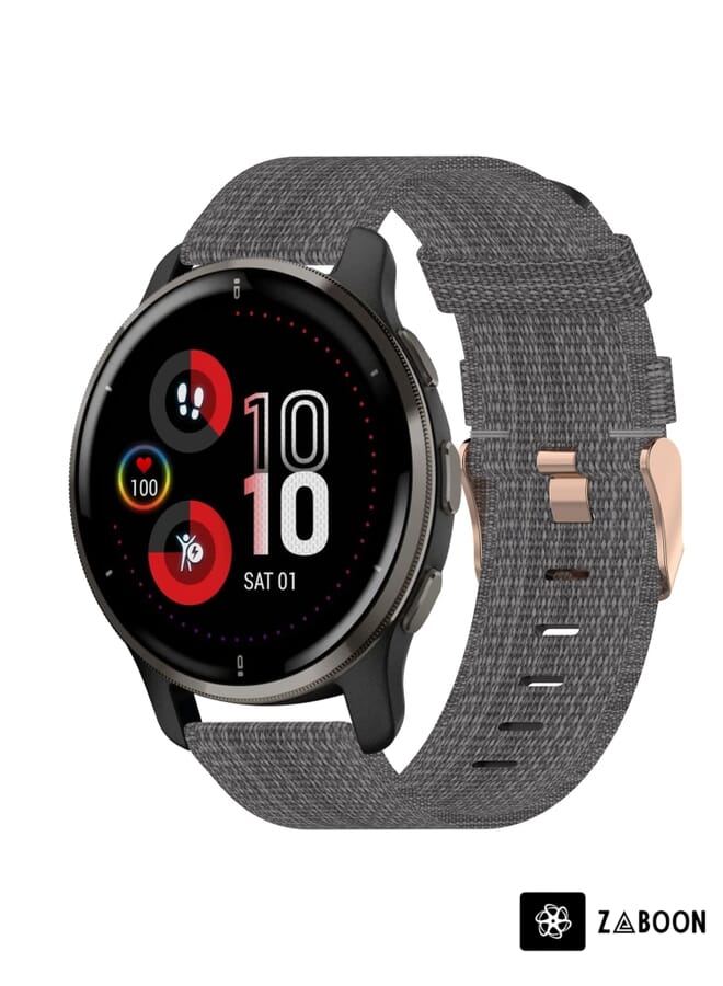 Zaboon Watch Band For Garmin Venu 2 Plus 20mm Nylon Woven (Dark Grey) - Image 1