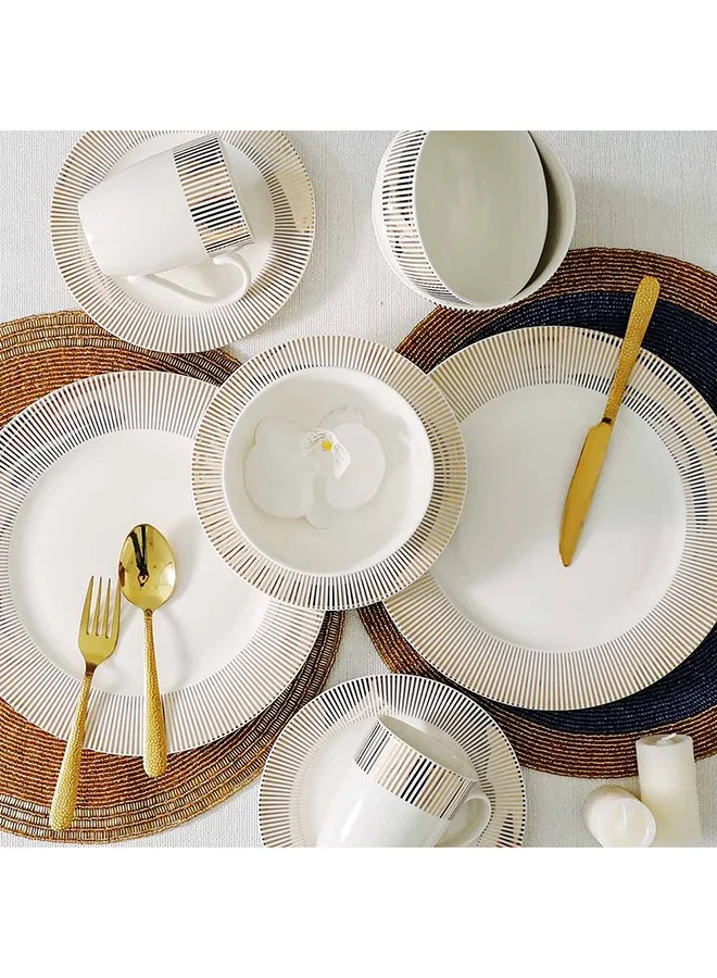 DANUBE HOME Angelika 16-Piece New Bone China Golden Decal Dinner Set-Serve 4