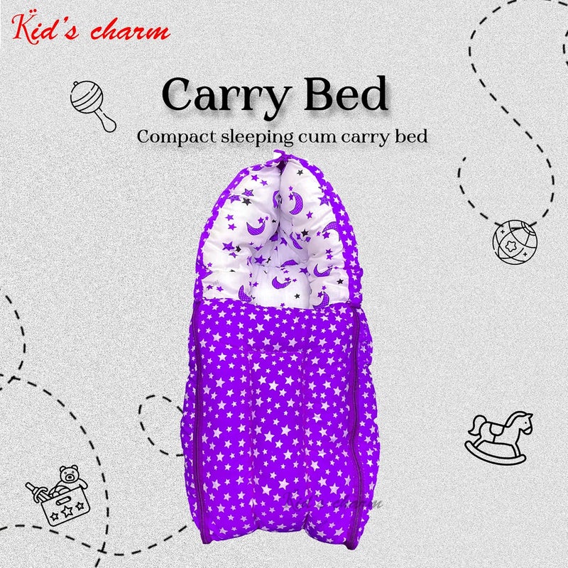 Kid's Charm Kids Charm StarMoon Mega 3 in 1 Babys Cotton Bed Cum Carry Bed Printed Baby Sleeping BagBaby BedInfant Portable for Unisex Easily Portable Light Weight Carry for New Born 48 Months Old Violet - Image 2