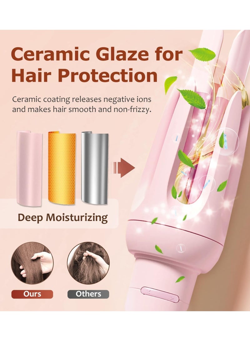 Auto Hair Curler, Automatic Curling Iron with 4 Temperature & 3 Timer, Automatic Shut-Off, Anti-Scald, Anti-Tangle Rotating Curling Wand for Hair Styling, Pink - Image 3