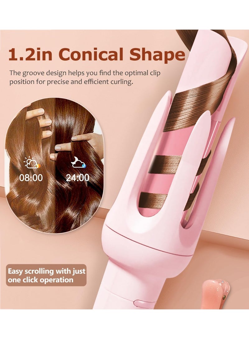 Auto Hair Curler, Automatic Curling Iron with 4 Temperature & 3 Timer, Automatic Shut-Off, Anti-Scald, Anti-Tangle Rotating Curling Wand for Hair Styling, Pink - Image 5
