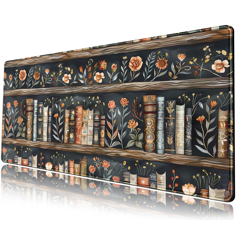 Mechanical Cattle Library Desk Mat Dark Academia Large Mouse Pad Forest Book Nature Floral Gaming Mousepad XL Vintage Aesthetic Desk Pad 31.5 x 11.8 in Laptop Computer Keyboard Mouse Mat Accessories Decor - Image 1