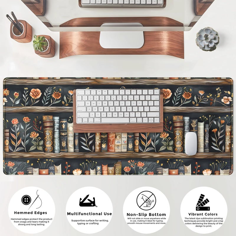 Mechanical Cattle Library Desk Mat Dark Academia Large Mouse Pad Forest Book Nature Floral Gaming Mousepad XL Vintage Aesthetic Desk Pad 31.5 x 11.8 in Laptop Computer Keyboard Mouse Mat Accessories Decor - Image 4
