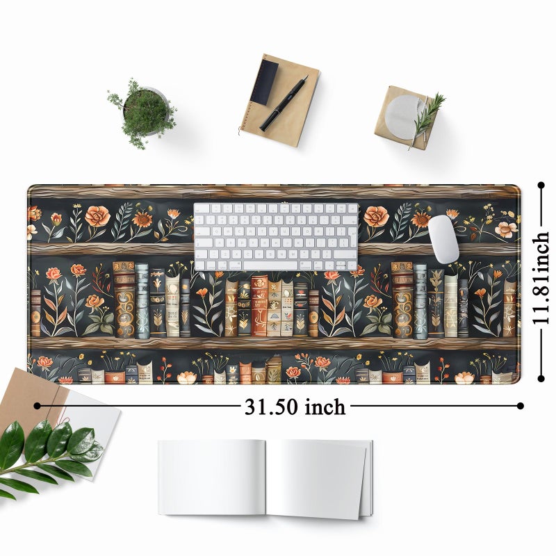 Mechanical Cattle Library Desk Mat Dark Academia Large Mouse Pad Forest Book Nature Floral Gaming Mousepad XL Vintage Aesthetic Desk Pad 31.5 x 11.8 in Laptop Computer Keyboard Mouse Mat Accessories Decor - Image 2