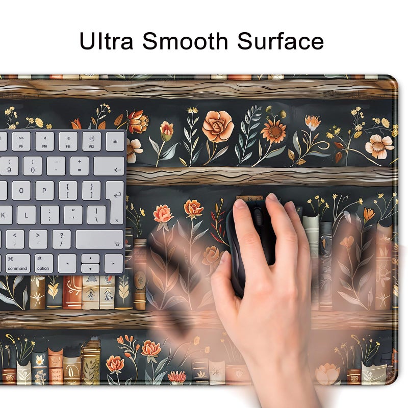 Mechanical Cattle Library Desk Mat Dark Academia Large Mouse Pad Forest Book Nature Floral Gaming Mousepad XL Vintage Aesthetic Desk Pad 31.5 x 11.8 in Laptop Computer Keyboard Mouse Mat Accessories Decor - Image 5