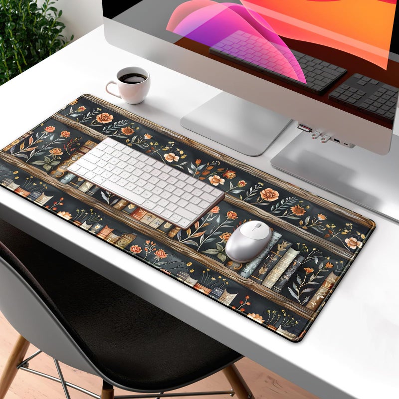 Mechanical Cattle Library Desk Mat Dark Academia Large Mouse Pad Forest Book Nature Floral Gaming Mousepad XL Vintage Aesthetic Desk Pad 31.5 x 11.8 in Laptop Computer Keyboard Mouse Mat Accessories Decor - Image 3