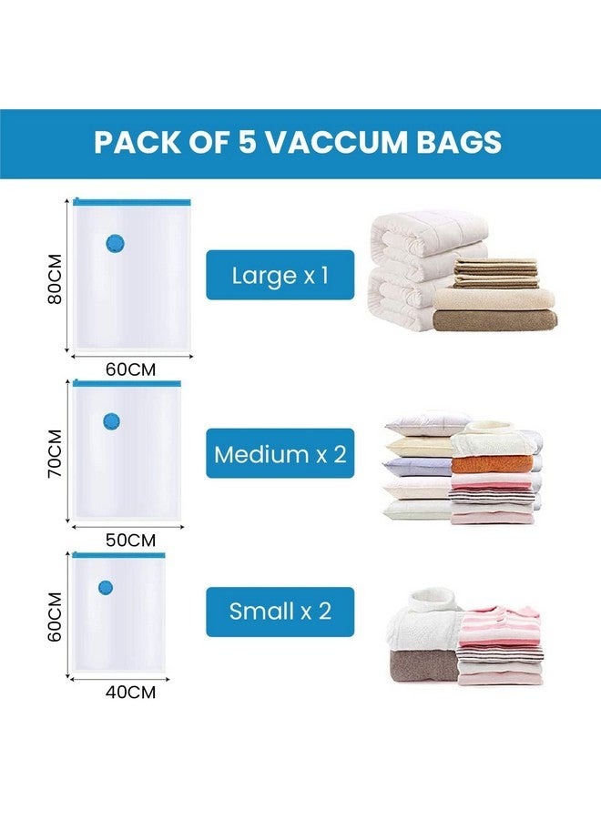 RYLAN Space Saver (Pack of 5) Reusable Vacuum Storage Ziplock Compression Sealer Bags for Travel clothes and home Blankets, Quilts with hand Pump (2 Small + 2 Medium + 1 Large + Hand Pump). - Image 2