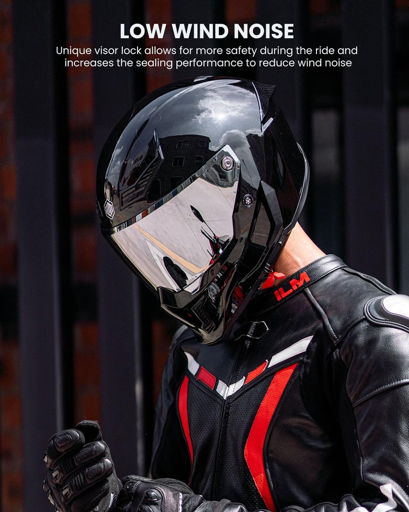 ILM خوذات دراجات نارية ILM للبالغين رجال ونساء وجه كامل DOT ECE رياضة المحركات خوذة سباق الشارع مع نظارات مزدوجة مع Pinlock Cascos para Motos نموذج MF509 (رمادي تالف، S) - Image 3