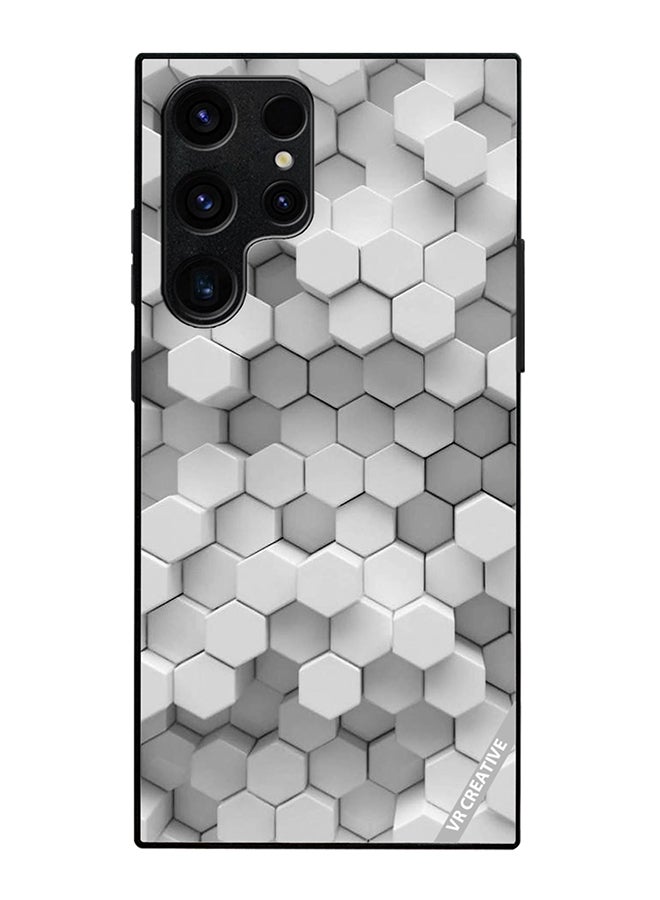 Protective Case Cover For Samsung Galaxy S25 Ultra 3D Gray White Honeycombs Brick Wall Stairway Decoration Design Multicolour