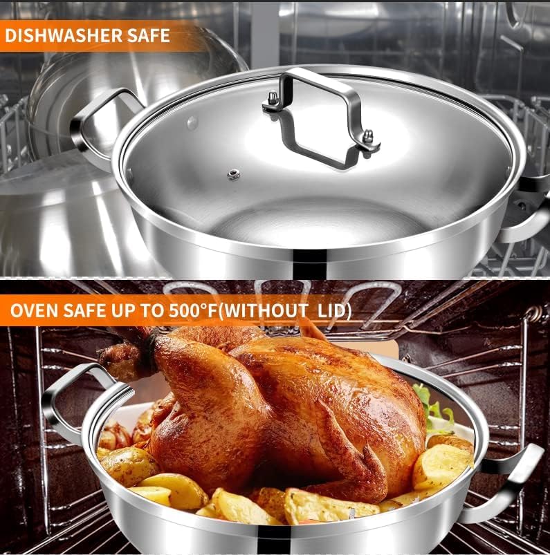 DELARLO Tri-Ply Stainless Steel 12 inch Everyday Pan with Glass Lid, Deep Saute Pan, Kitchen Everything Pan, High Side Chef's Pans, Induction Cooking Pot, Dishwasher Safe, 4QT Stock Pot Up To 600℉ - Image 4