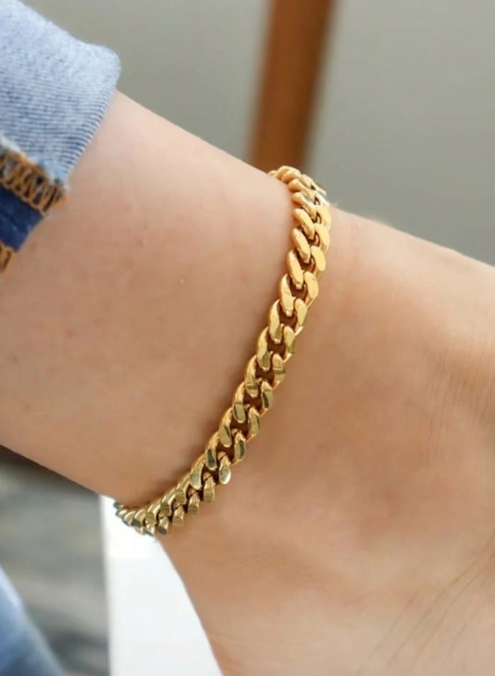 Luxuria Women's 18K Gold Plated Stainless Steel Boho Beach Adjustable Cuban Chain Anklet Waterproof Non-fading Hypoallergenic - Image 2