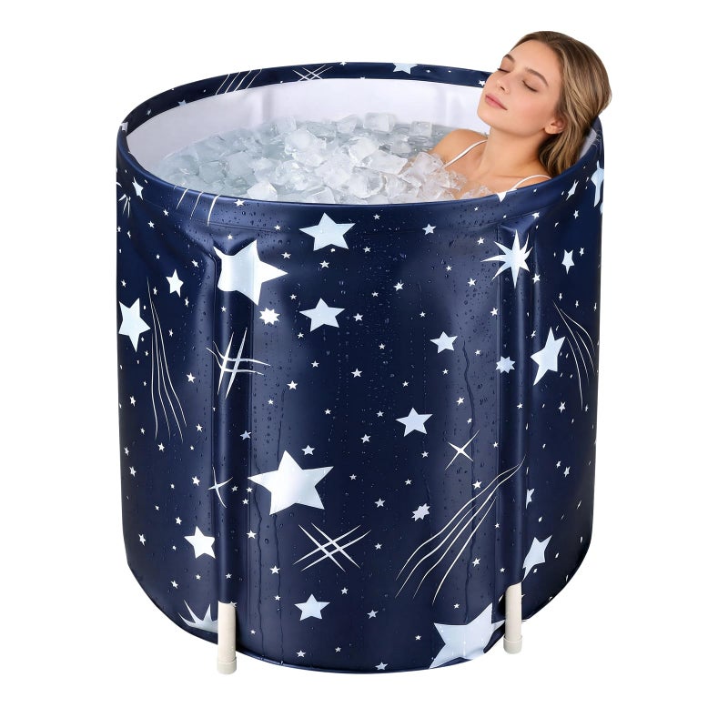 STARBRILLIANT Portable Foldable Bathtub, Collapsible Adult Travel Bath Tub for Camping, Home & Spa, Space-Saving Storage, Durable PVC Material (Starry Sky B, 27inch) - Image 1