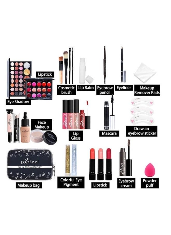 popfeel طقم مكياج شامل متعدد الاستخدامات مجموعة مكياج احترافية مصممة للنساء طقم كامل مكياج ضروري طقم بداية مناسب للمبتدئين والمحترفين 28 قطعة - Image 3