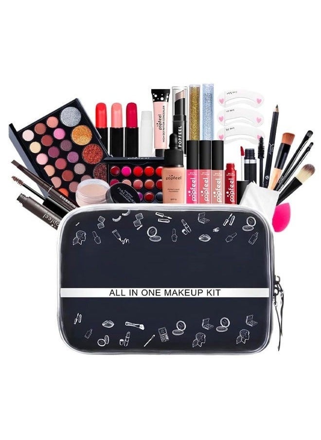 popfeel طقم مكياج شامل متعدد الاستخدامات مجموعة مكياج احترافية مصممة للنساء طقم كامل مكياج ضروري طقم بداية مناسب للمبتدئين والمحترفين 28 قطعة - Image 2