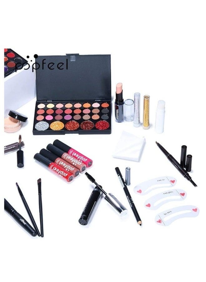 popfeel طقم مكياج شامل متعدد الاستخدامات مجموعة مكياج احترافية مصممة للنساء طقم كامل مكياج ضروري طقم بداية مناسب للمبتدئين والمحترفين 28 قطعة - Image 4