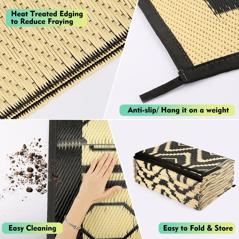 fifame Outdoor Camping Rugs, Rug Patios Clearance Plastic Straw Rug Weatherproof Reversible Mats, Large Floor Mat for Outdoors, RV, Patio, Backyard, Deck, Picnic, Beach, Trailer, Camping - Image 4