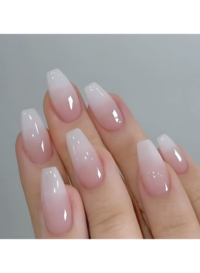 24 قطعة كيت أظافر جيلي باللون الوردي المتدرج بشكل كوفن قصير المدة، مناسبة للنساء والفتيات، أظافر لاصقة، مستلزمات الأظافر اضافر صناعيه اظافر اصطناع - Image 2