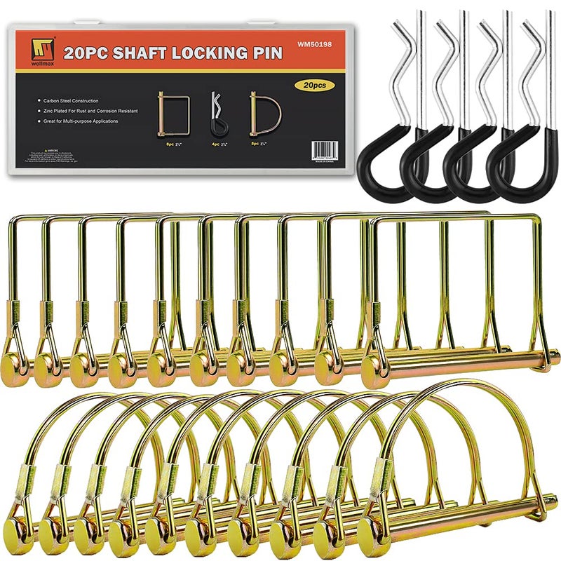 Wellmax 20 Pcs Shaft Locking Pin Set with 4 Heavy Duty Trailer Hitch Pins - Zinc-Plated Safety Pins - Image 1