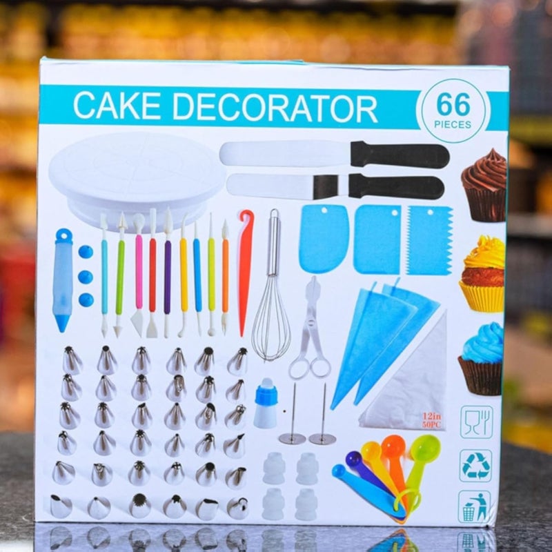 Pieces Cake Decorating Kit Complete with Multi-Use Cream Bags and Spatulas and Rolling Tart Base for Home and Beginner