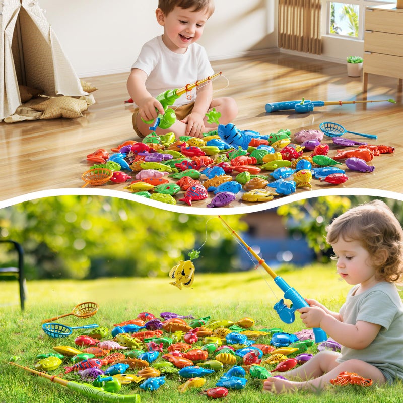 PEADUCK Magnetic Fishing Toys Game Pool Toys Set for Kids 3-5, Water Table Bathtub Toys with Pole Rod Net Plastic Floating Fish, Outdoor Toys for Kids Boys Girls Age 3 4 5 6 7 8 Year Old - Image 2