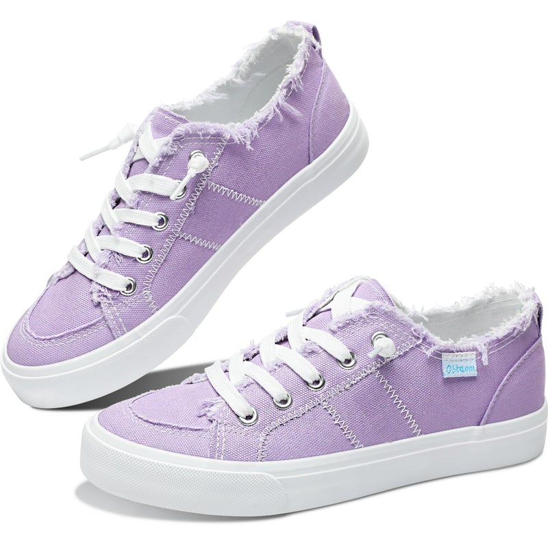 Obtaom Women's Play Fashion Sneaker Comfortable Canvas Slip on Shoes Washed Canvas Flatsï¼ˆPurpleï¼ŒUS5ï¼‰ - Image 1