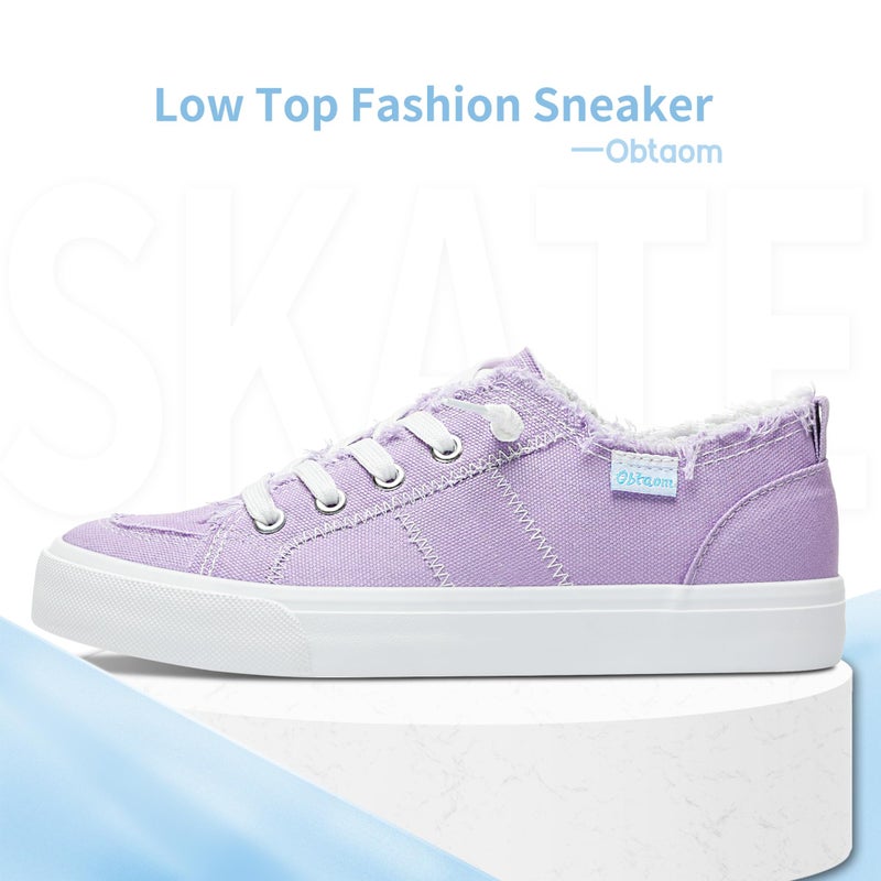 Obtaom Women's Play Fashion Sneaker Comfortable Canvas Slip on Shoes Washed Canvas Flatsï¼ˆPurpleï¼ŒUS5ï¼‰ - Image 4